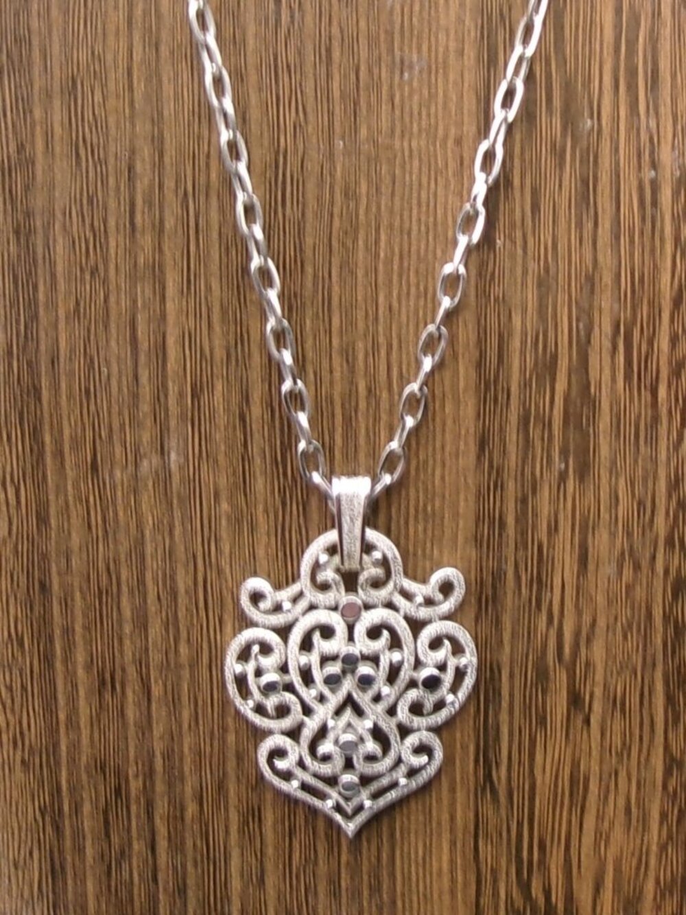 Crown Trifari Silver Filigree Scrolls Pendant Necklace, Vintage Designer - Picture 3 of 7